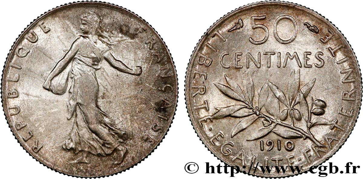 50 centimes Semeuse 1910 Paris F.190/17 AU58