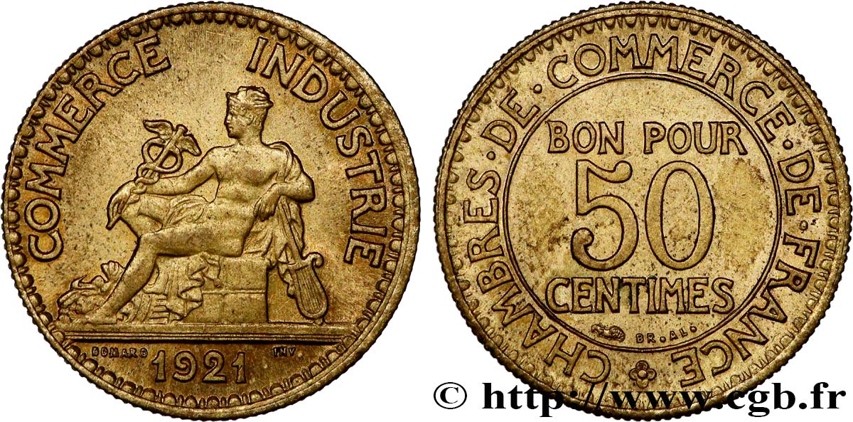 50 centimes Chambres de Commerce 1921 Paris F.191/3 MS62