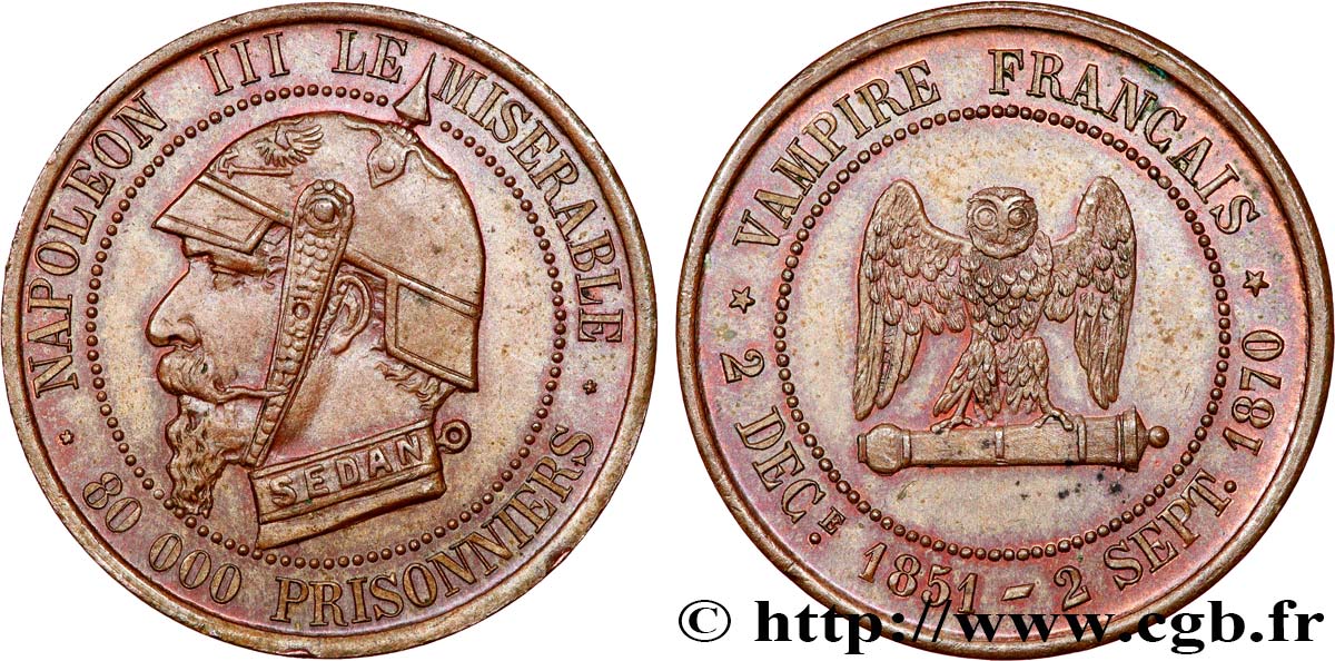 Médaille satirique Cu 27, type E “Chouette penchée” 1870  Schw.E2b  SPL+ 