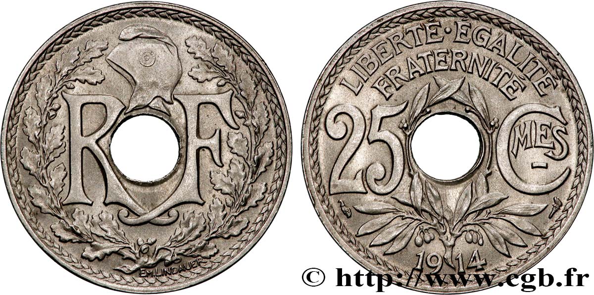 25 centimes Lindauer, Cmes souligné 1914 F.170/2 MS62