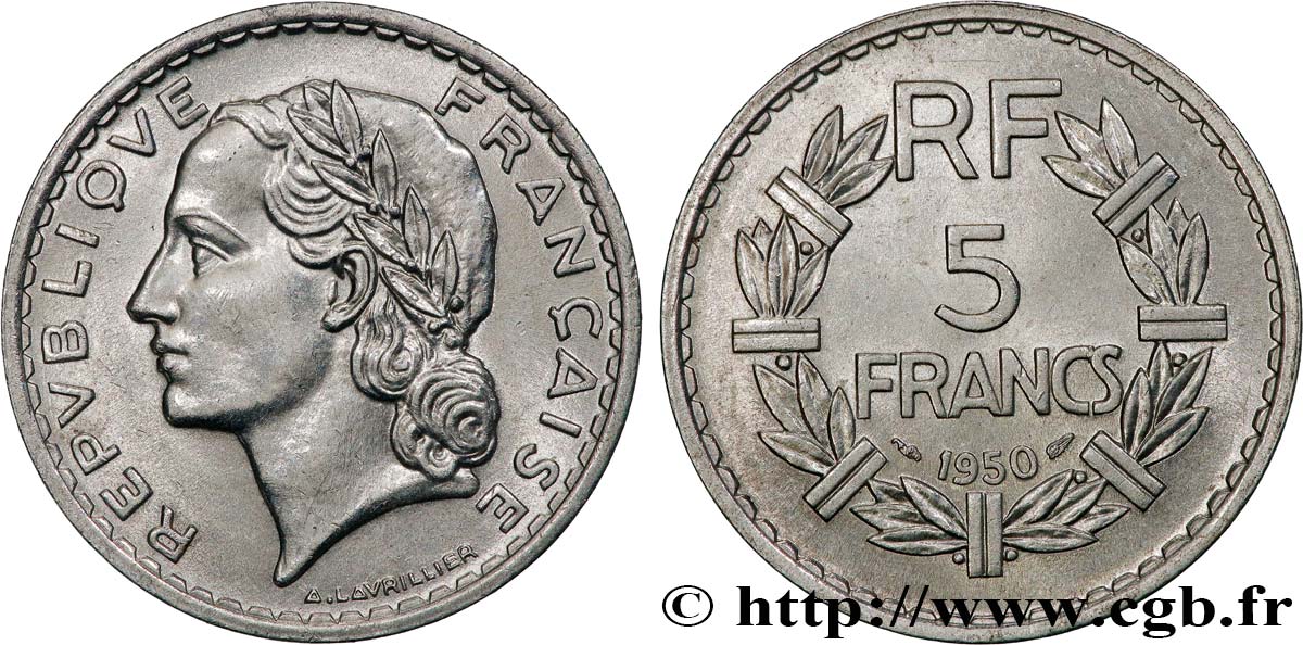 5 francs Lavrillier, aluminium 1950 F.339/20 SUP