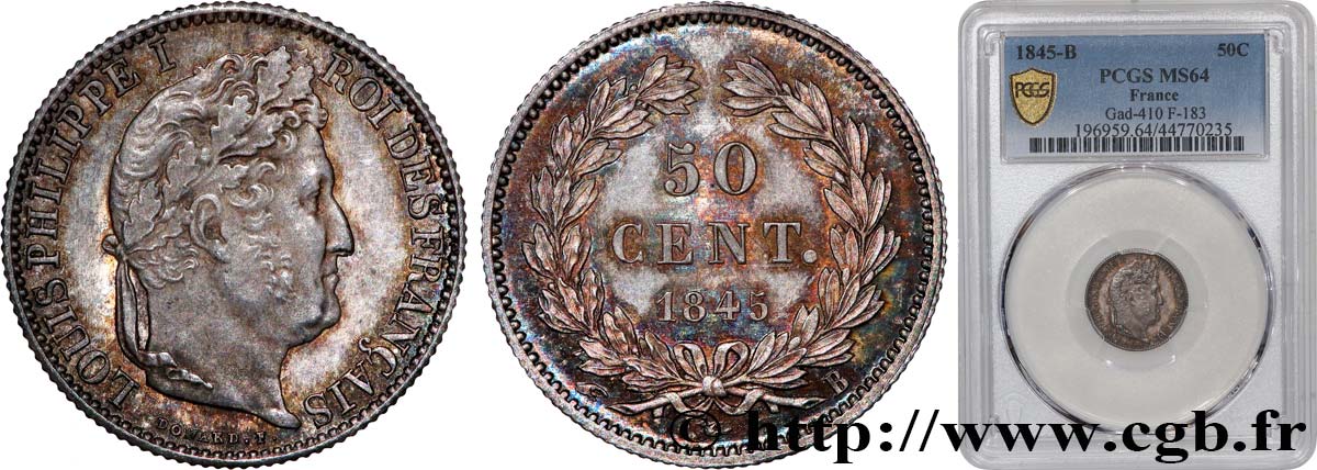50 centimes Louis-Philippe 1845 Rouen F.183/1 fST64 PCGS