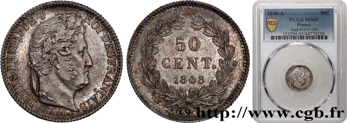 50 centimes Louis-Philippe 1848 Paris F.183/16 FDC65 PCGS