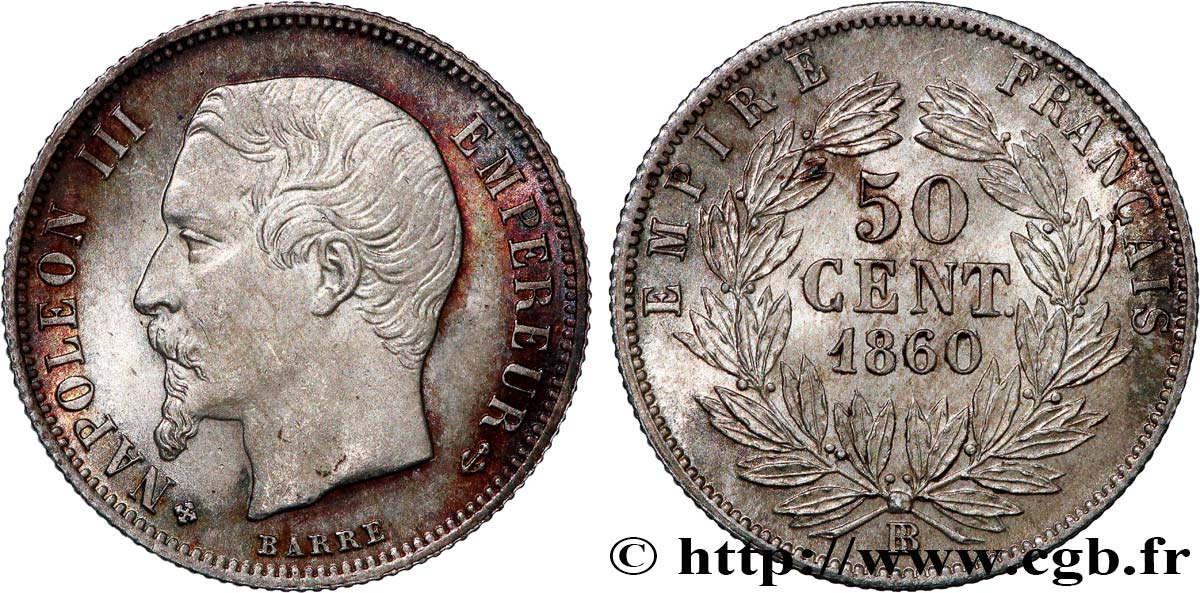 50 centimes Napoléon III, tête nue 1860 Strasbourg F.187/15 VZ62 