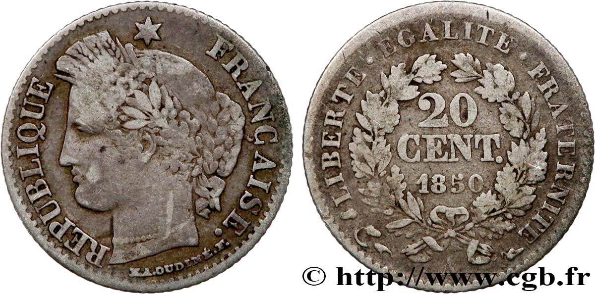 20 centimes Cérès, IIe République 1850 Paris F.146/3 BC