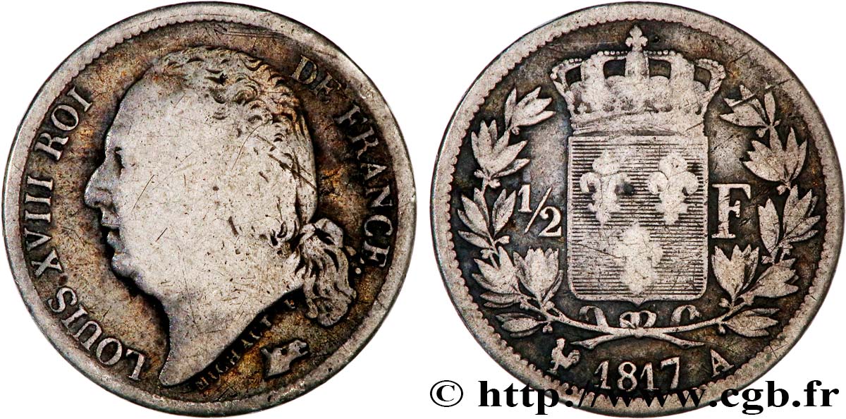 1/2 franc Louis XVIII 1817 Paris F.179/9 VG10