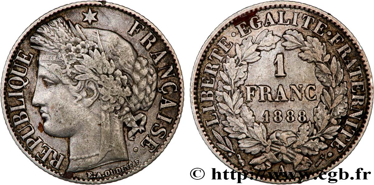1 franc Cérès, IIIe République 1888 Paris F.216/10 MBC