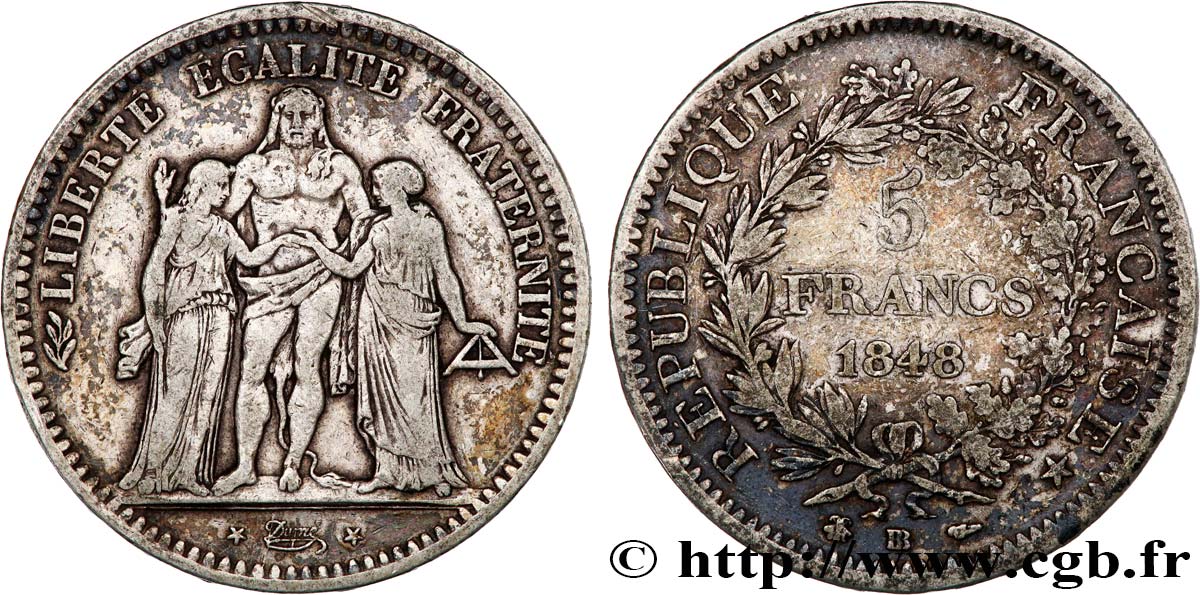 5 francs Hercule, IIe République 1848 Strasbourg F.326/2 VF35