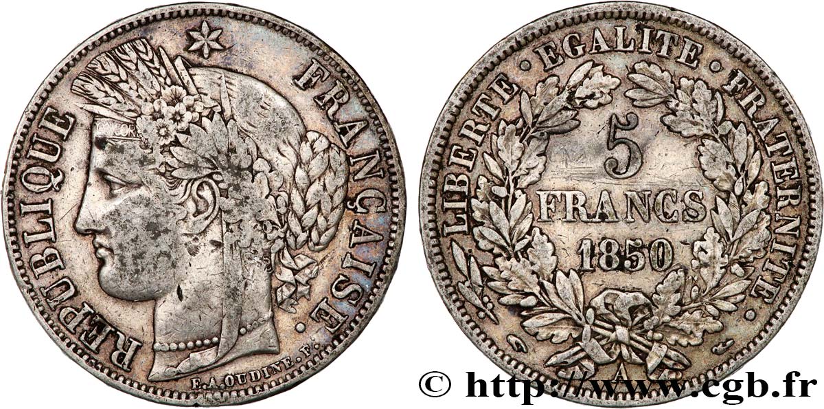 5 francs Cérès, IIe République 1850 Paris F.327/4 BC