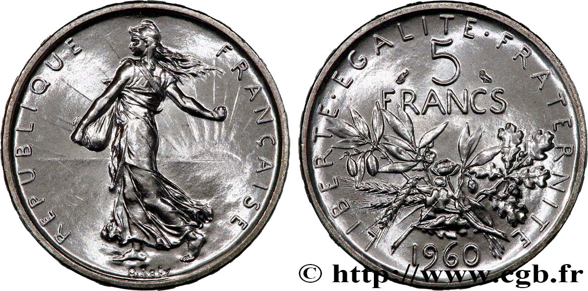 5 francs Semeuse, argent 1960 Paris F.340/4 MS65