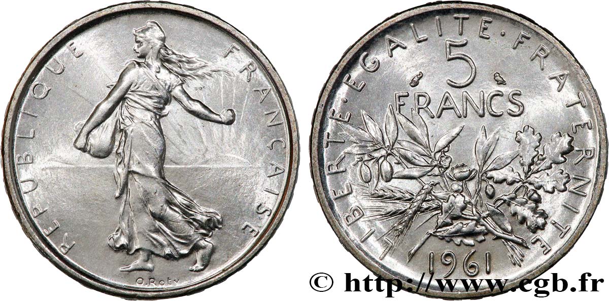 5 francs Semeuse, argent 1961 Paris F.340/5 EBC62