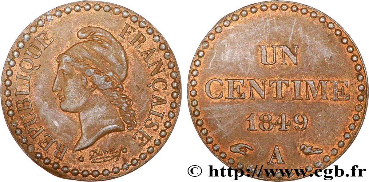 Un centime Dupré, IIe République 1849 Paris F.101/2 AU55
