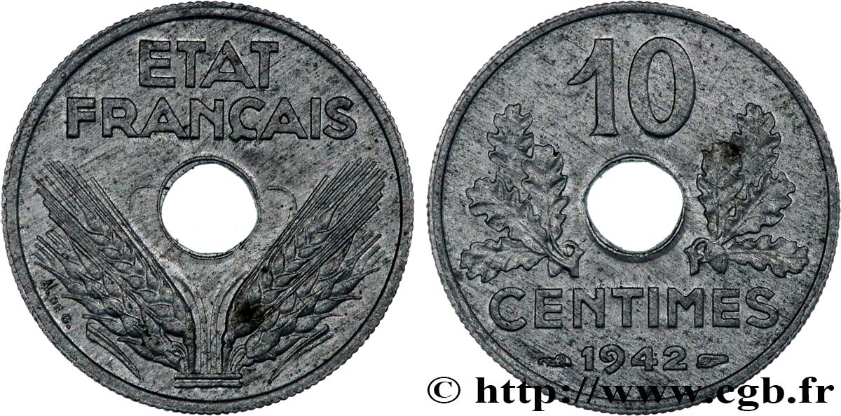 10 centimes Etat français grand module 1942 F.141/4 MS60