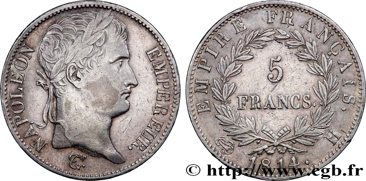 5 francs Napoléon Empereur, Empire français 1814 La Rochelle F.307/80 BB45 