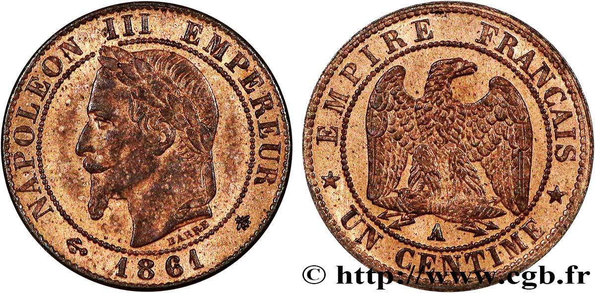 Un centime Napoléon III, tête laurée 1861 Paris F.103/1 SUP62