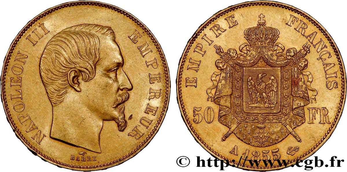 50 francs or Napoléon III, tête nue 1855 Paris F.547/1 TTB+