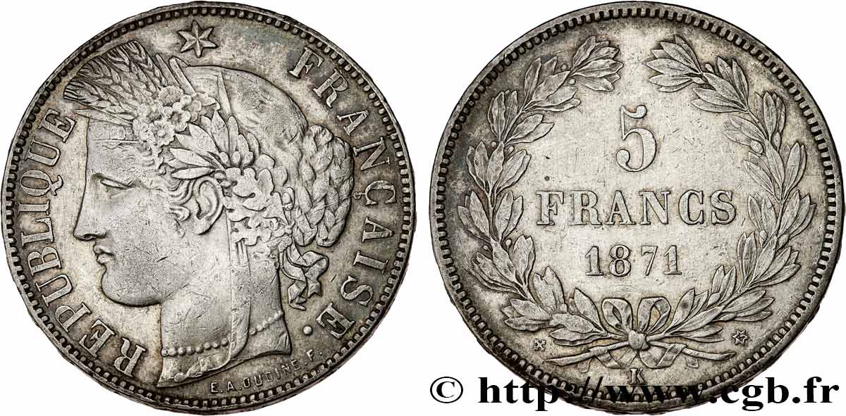 5 francs Cérès, sans légende 1871 Bordeaux F.332/8 XF 