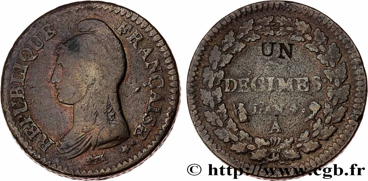 Un décime Dupré, modification du 2 décimes 1796 Paris F.127/1 TB20