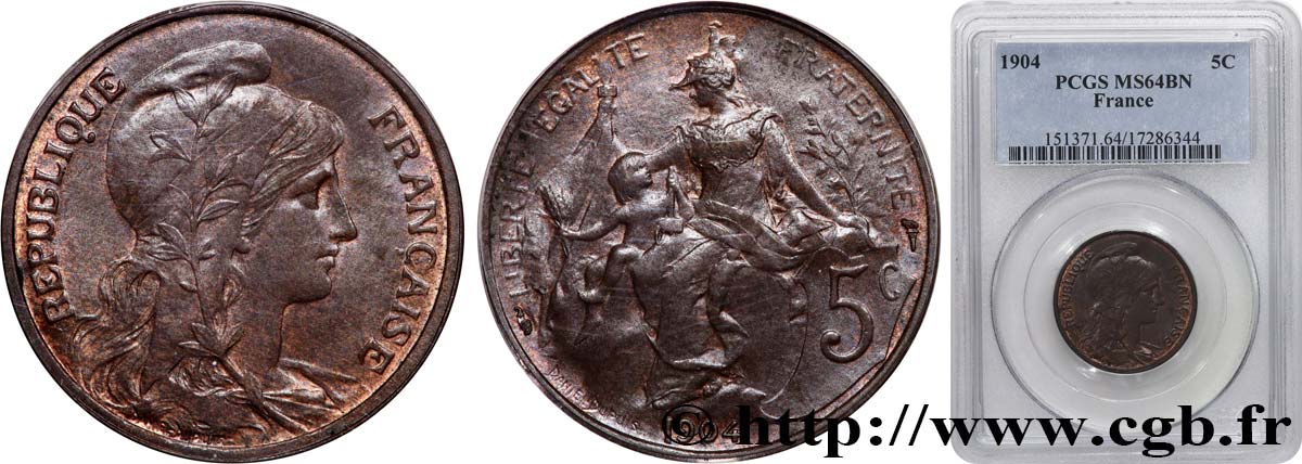 5 centimes Daniel-Dupuis 1904  F.119/14 SPL64 PCGS