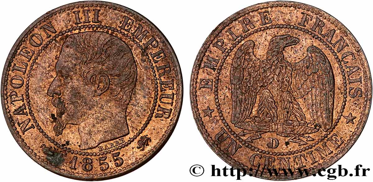 Un centime Napoléon III, tête nue 1855 Lyon F.102/19 SUP60