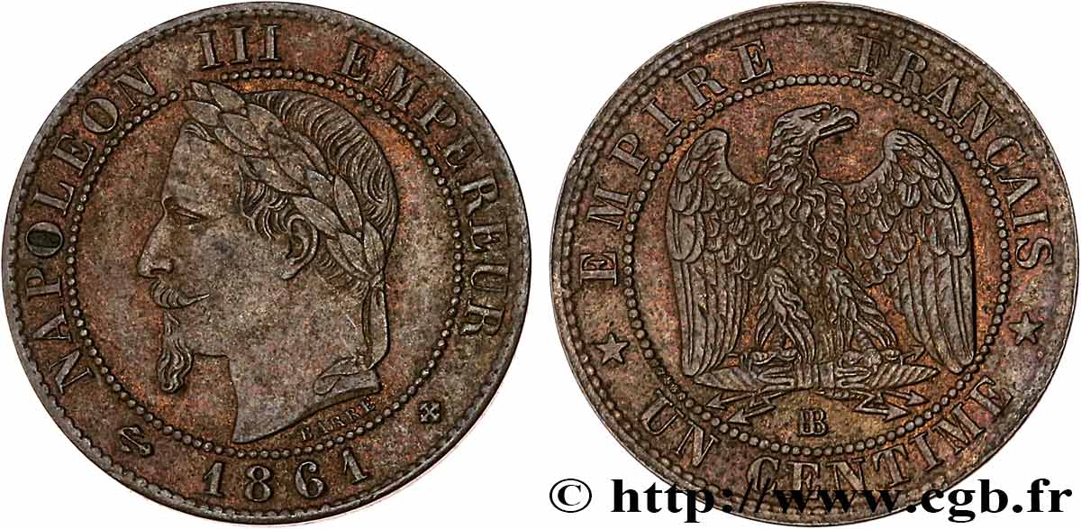 Un centime Napoléon III tête laurée 1861 Strasbourg F 103 2 fmd 731602