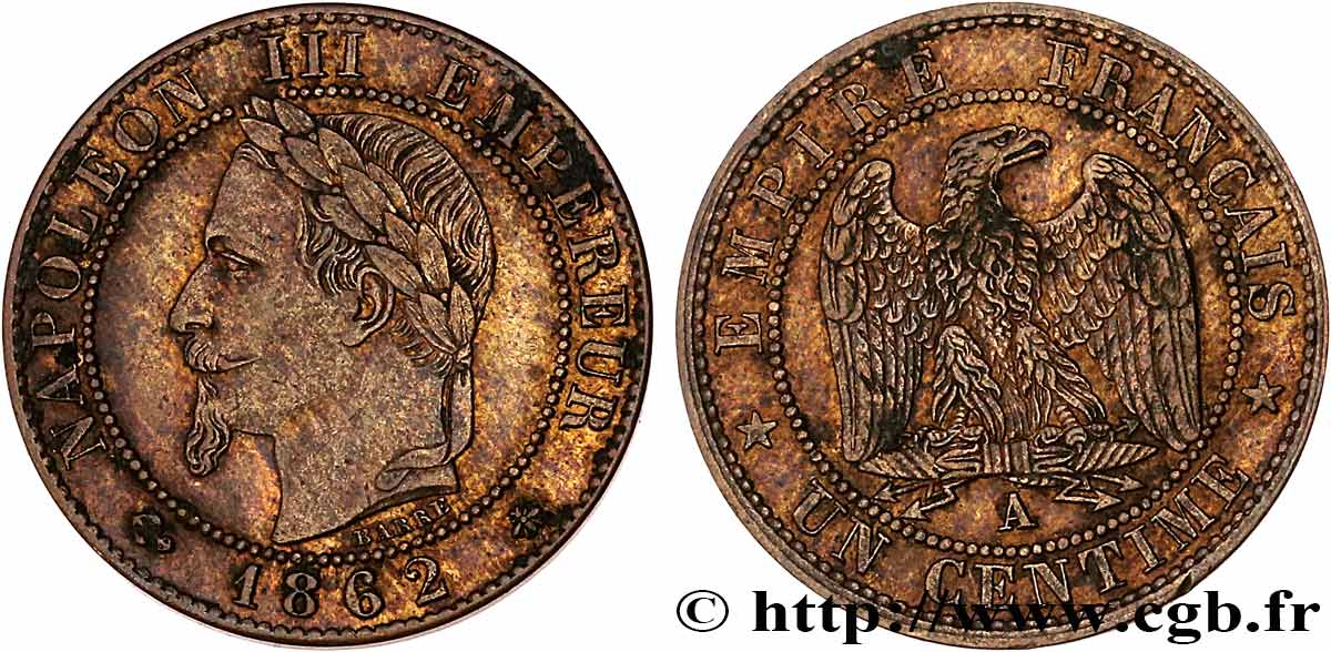 Un centime Napoléon III, tête laurée 1862 Paris F.103/4 MBC+