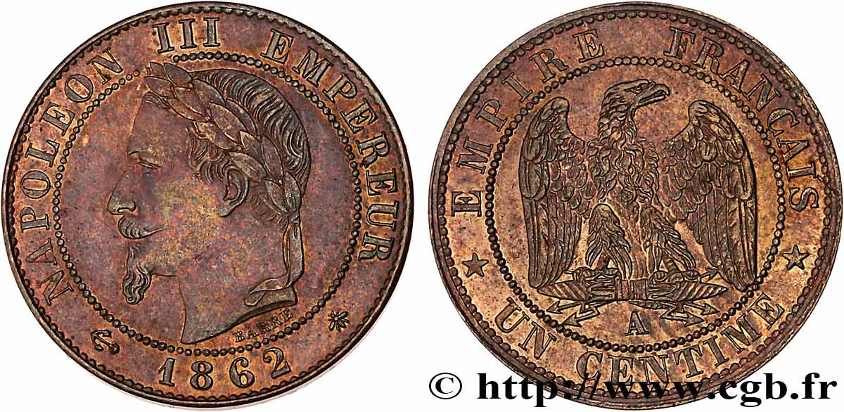 Un centime Napoléon III, tête laurée 1862 Paris F.103/4 SUP