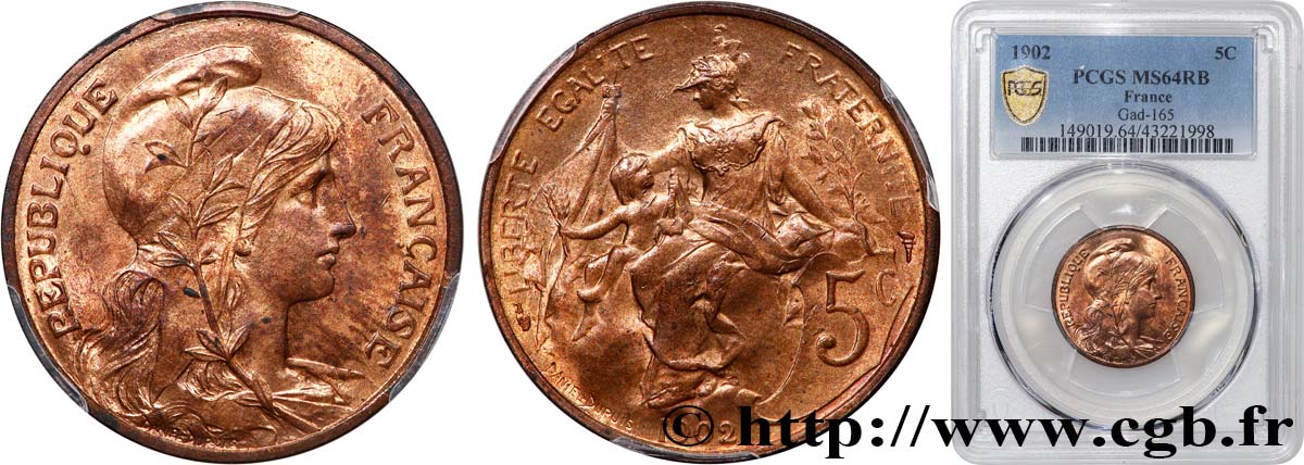 5 centimes Daniel-Dupuis 1902  F.119/12 SPL64 PCGS