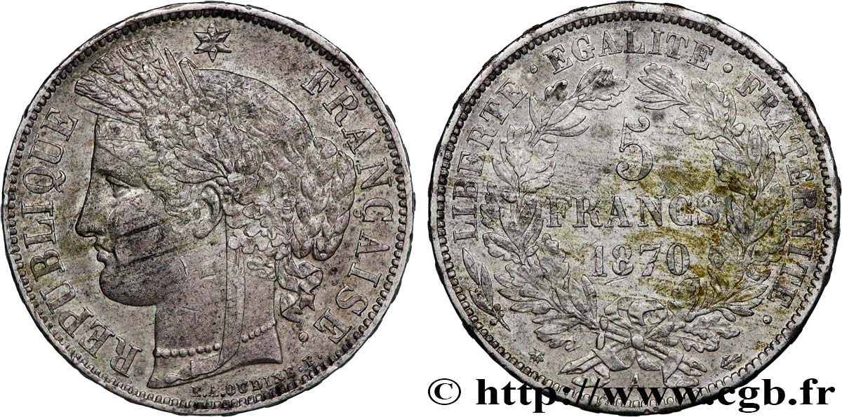 5 francs Cérès, avec légende 1870 Paris F.333/1 SS53 