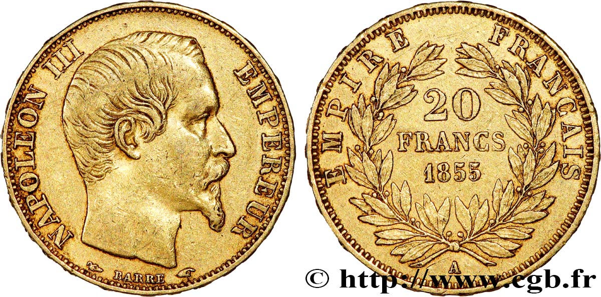 20 francs or Napoléon III, tête nue 1855 Paris F.531/3 TTB