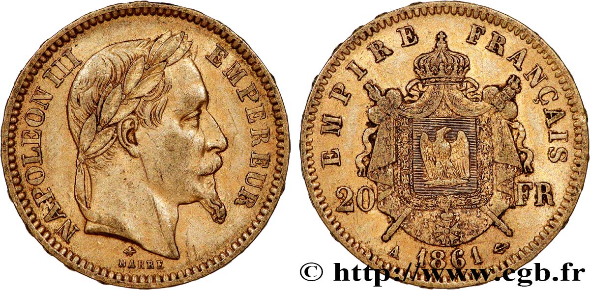 20 francs or Napoléon III, tête laurée 1861 Paris F.532/1 TTB