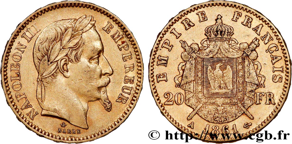 20 francs or Napoléon III, tête laurée 1861 Paris F.532/1 TTB