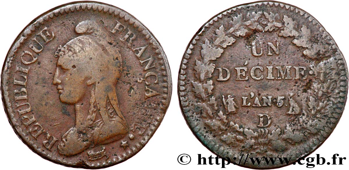 Un décime Dupré, grand module 1797 Lyon F.129/12 VF