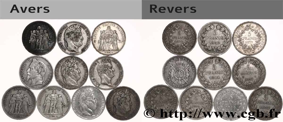 Lot de dix écus de 5 francs n.d. F.-/ VF