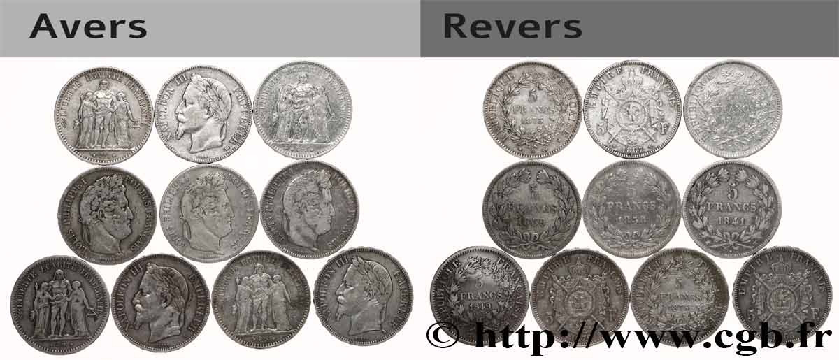 Lot de dix écus de 5 francs n.d. F.-/ BC