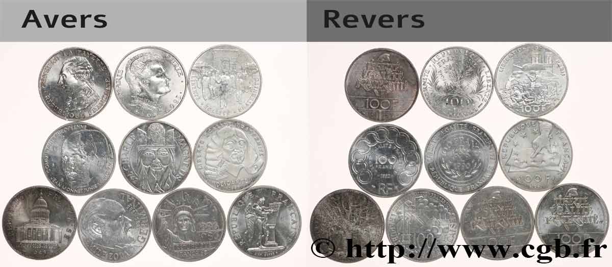 Lot de 10 pièces de 100 francs commémoratives - - F.-/ XF