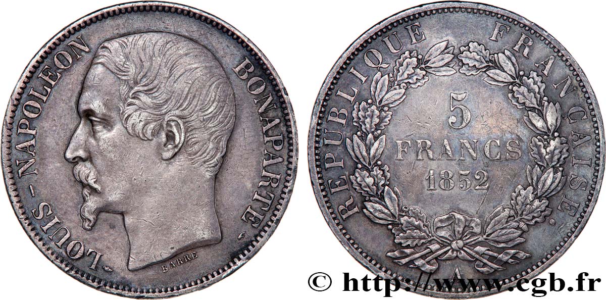 5 francs Louis-Napoléon, 1er type 1852 Paris F.329/1 TTB50