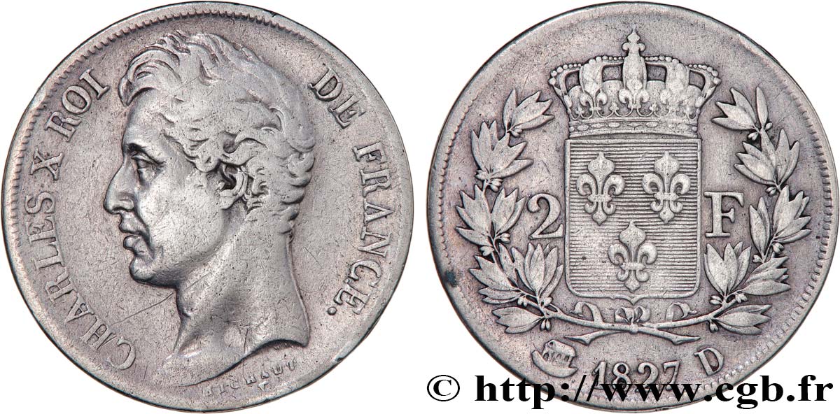 2 francs Charles X 1827 Lyon F.258/27 BC 