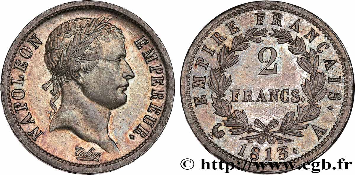 2 francs Napoléon Ier tête laurée, Empire français 1813 Paris F.255/52 EBC62 