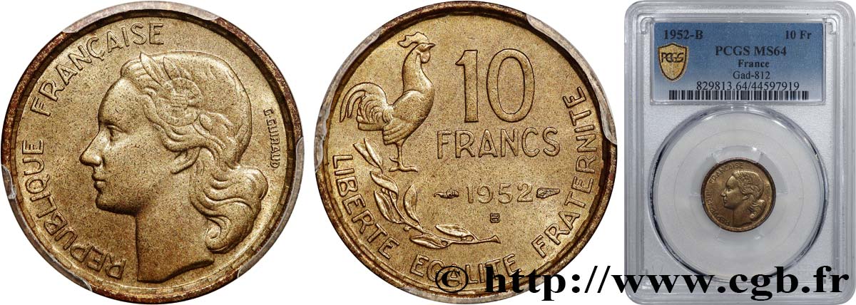 10 francs Guiraud 1952 Beaumont-Le-Roger F.363/7 SPL64 PCGS