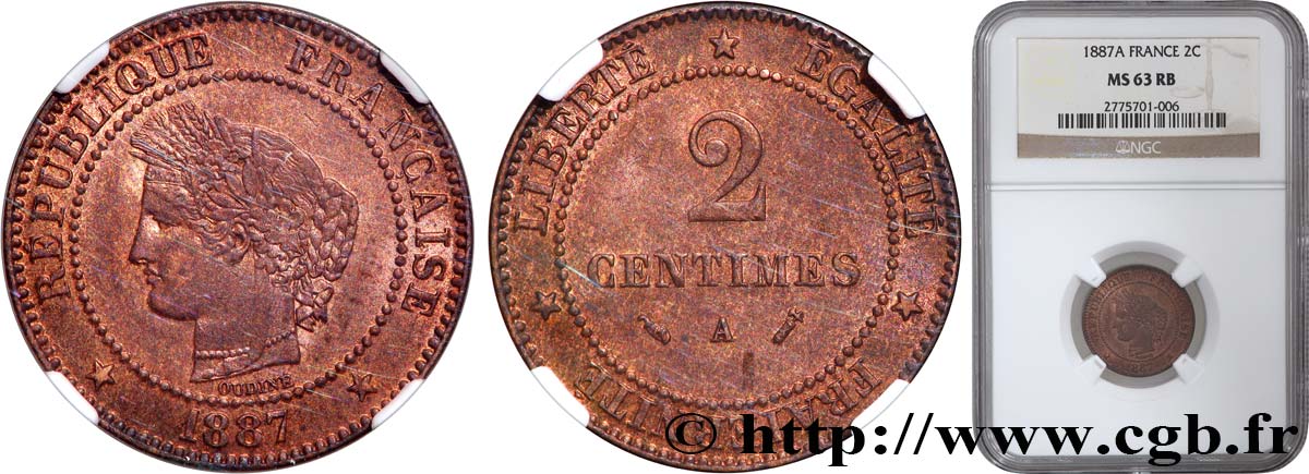 2 centimes Cérès 1887 Paris F.109/13 SC63 NGC