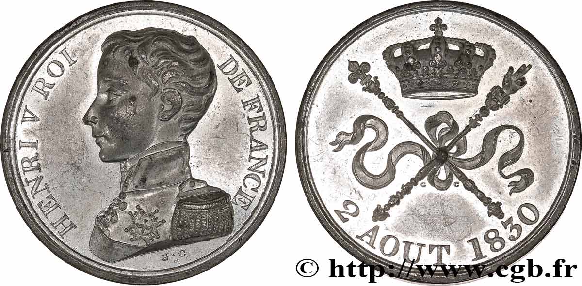 Module de 5 francs pour l’avènement d’Henri V 1830  VG.2688  MS62 