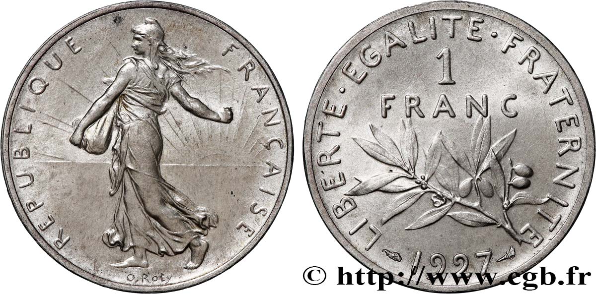 Essai-piéfort argent de 1 franc Semeuse 1927 Paris GEM.94 EP VZ62 