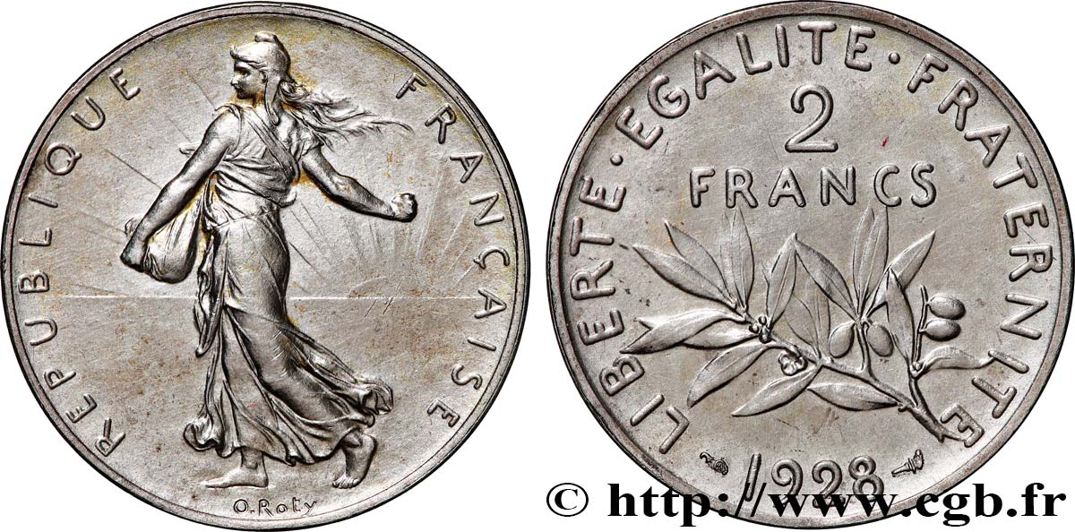 Piéfort argent de 2 francs Semeuse 1928 Paris GEM.111 P3 VZ+ 
