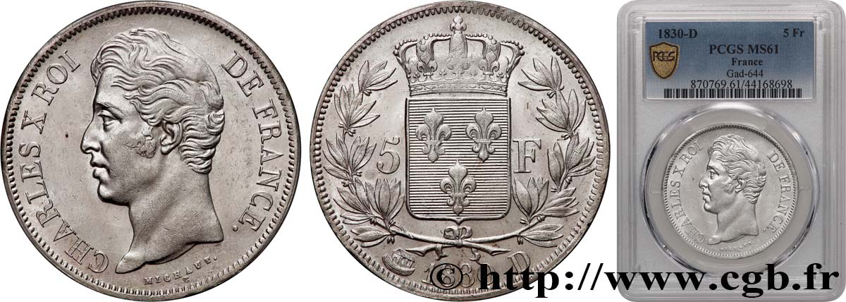5 francs Charles X, 2e type 1830 Lyon F.311/43 MS61 PCGS
