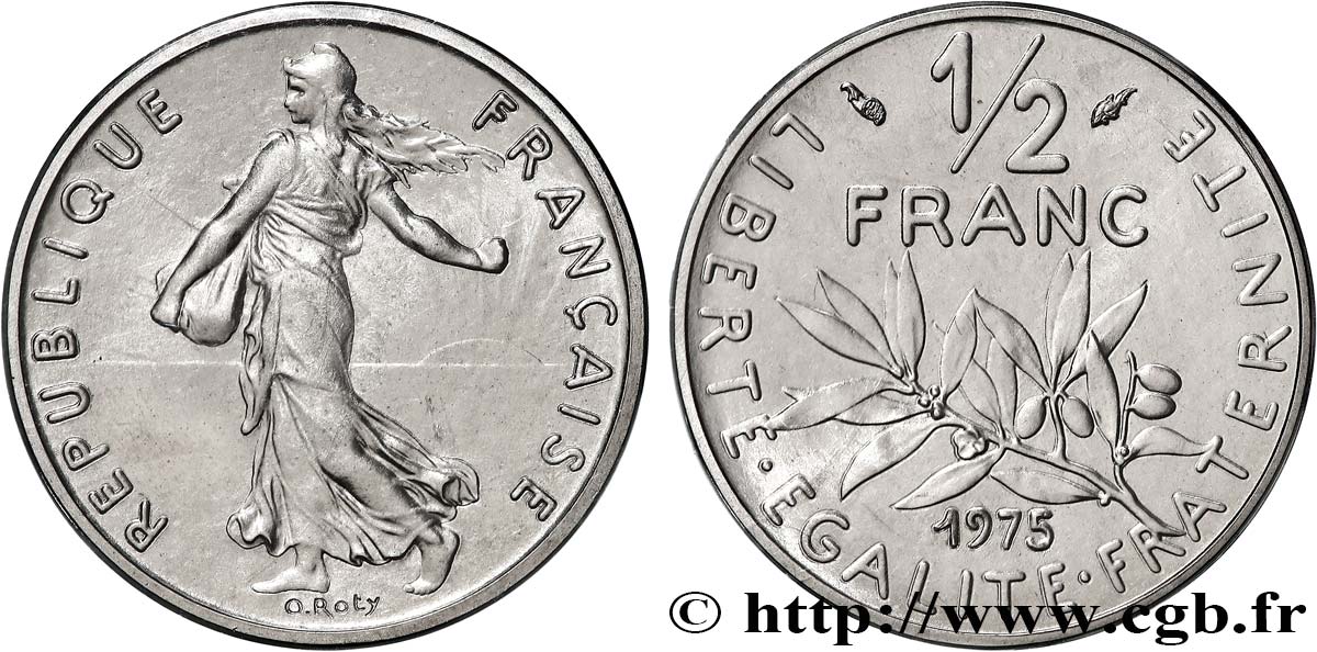 Piéfort nickel de 1/2 franc Semeuse 1975 Pessac GEM.91 P1 MS 