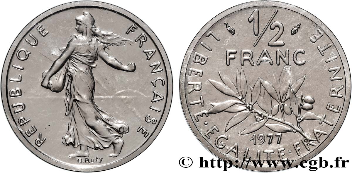 Piéfort Nickel de 1/2 franc Semeuse 1977 Pessac GEM.91 P1 ST 
