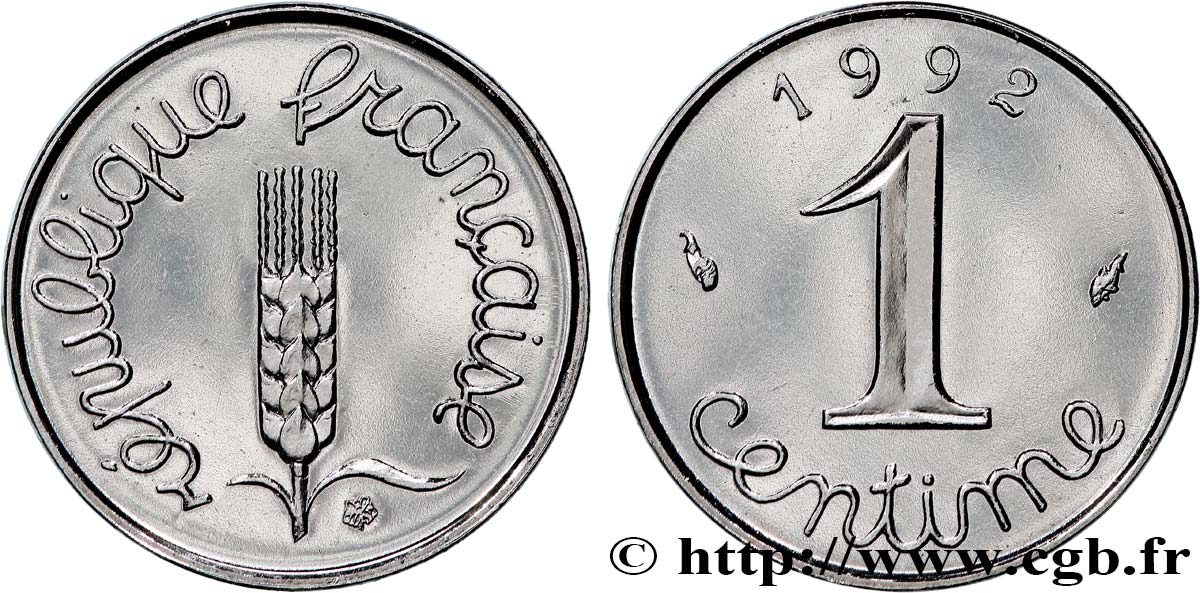 1 centime Épi, BU (Brillant Universel), frappe médaille 1992 Pessac F.106/51 MS