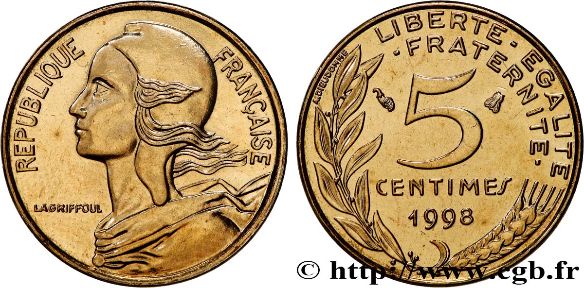 5 centimes Marianne, 4 plis 1998 Pessac F.125/41 FDC