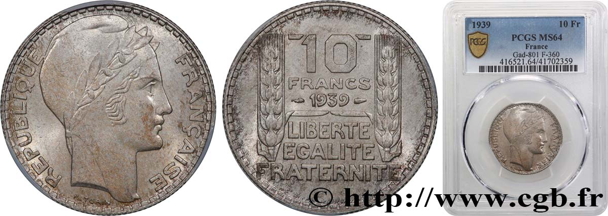 10 francs Turin 1939  F.360/10 SPL64 PCGS